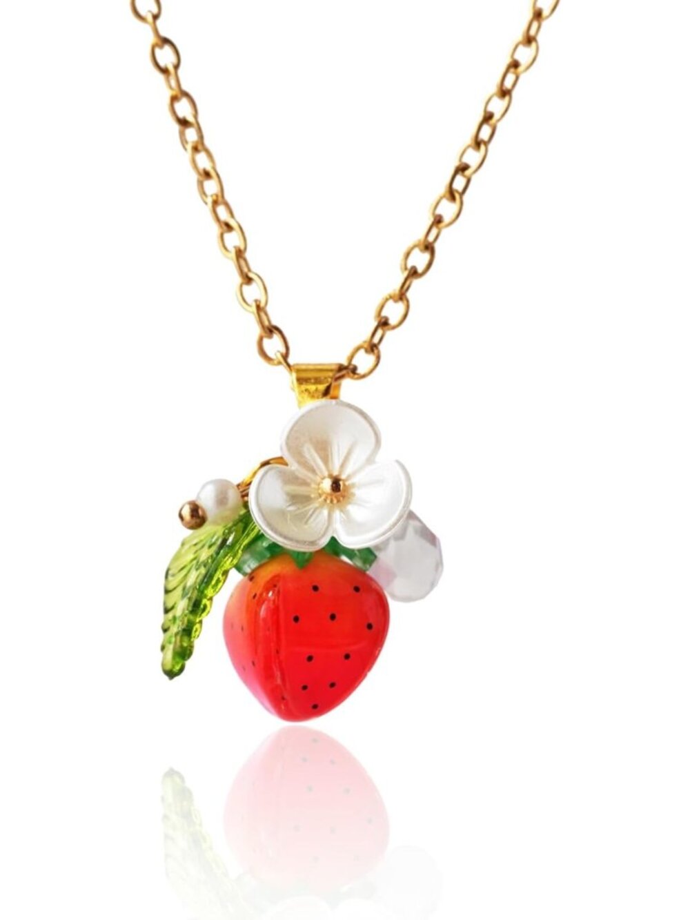 Handmade Fruit Pendant Necklace - Blueberry & Strawberry Steel Jewelry